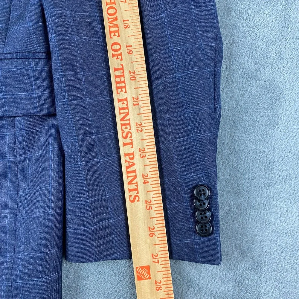 Joseph Abboud 44L/35R Suit Blue Windowpane Reda Super 130s Wool Union USA Made